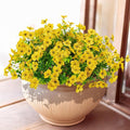 16 Bundles Artificial Flowers Outdoor Spring Summer Decoration Fake Silk Colorful Daisy Eucalyptus Realistic UV Resistant Outside Faux Plants for Garden Porch Window Box Home Decor(Yellow)