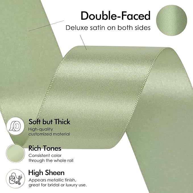 MEEDEE Spring Moss Satin Ribbon 1-1/2 Inch Spring Green Ribbon Lux Double Faced Satin Ribbons by 50 Yards Polyester Satin Ribbons for Crafts, Weddings, Flower Bouquet, Holiday Decorating
