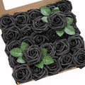 Ling's moment Artificial Flowers 25Pcs Black Roses Decor w/Stems,3" Real Touch DIY Foam Floral for Wedding Bouquet/Centerpieces, Outdoors Party Backdrop, Room/Table, and Garden/Pot Decorations