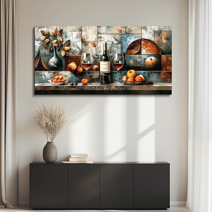 hyidecorart Large Wall Art For Kitchen Wall Decor For Living Room Dining Room Decorations Still Life Wine Glass Fruit Canvas Prints Painting Restaurant Posters Modern Stretched Artwork Home Decor