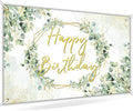 Avezano Sage Green Birthday Backdrop Greenery Eucalyptus Leaves Birthday Party Background Bday Party Decorations for Women Adults 6 x 3.6 ft
