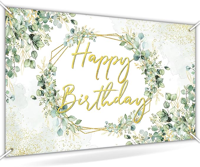 Avezano Sage Green Birthday Backdrop Greenery Eucalyptus Leaves Birthday Party Background Bday Party Decorations for Women Adults 6 x 3.6 ft