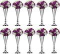 Tabletop Metal Wedding Flower Trumpet Vase Table Decorative Gold,Silver Candlestick Holders Flower Vase Stand Wedding Road Lead Tall Flower Holders (Silver, 10xM)