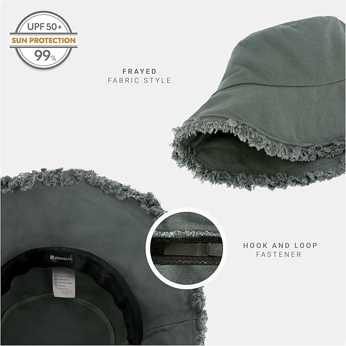 CHOK.LIDS Frayed Bucket Hats for Women Men Unisex Trendy Washed Cotton Floppy Wide Brim Boonie Outdoor Summer Beach Headwear
