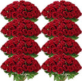 Hotop 120 Pcs Roses Artificial Flowers in Bulk,Long Stem Artificial Flower Bouquet,Silk Real Touch Fake Rose for Wedding Party Table Centerpieces Decor Valentines Gifts(Wine Red)