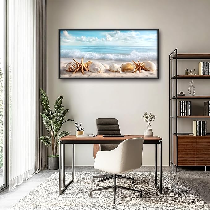 Beach Seashells Large Wall Art Framed Wall Decor for Living Room Ocean Pictures Oversized Canvas Print Painting Modern Extra Large Framed Artwork for Bedroom Office Home Decor 60"x30"