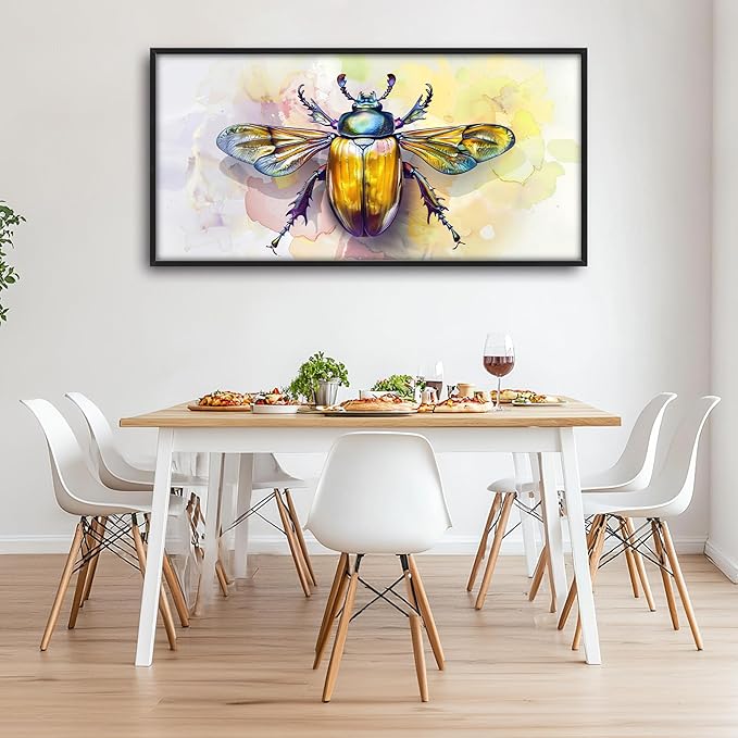 Framed Large Pictures Wall Art for Living Room, Insect Bettle Oversized Wall Decor Golden Bug Canvas Print Painting Extra Large Framed Artwork for Bedroom Office 60"x30"