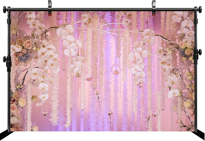 20x10ft Pink Floral Orchid Rose Backdrop Wedding Party Decoration Romantic Flower Wall Hanging Drapes Photo Booth Background for Birthday Baby Shower Engagement Anniversary Bridal Shower