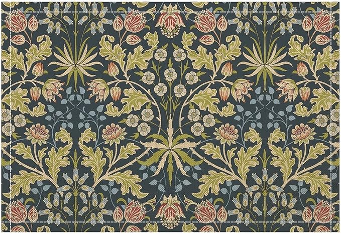 William Morris Vintage Flower Placemats Boho Rural Farmhouse Art Printed Dining Table Mats Set of 4 for Home Kitchen Holiday Picnic Party Decor 12x18in