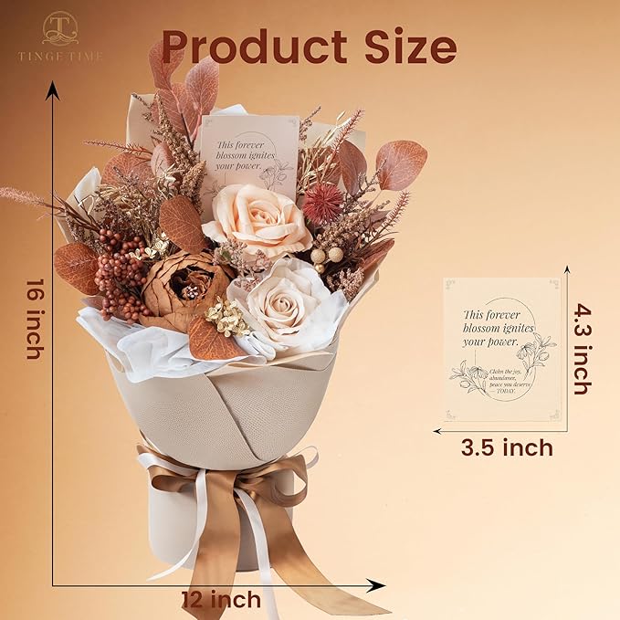 TINGE TIME Preserved Flowers Bouquet, Flowers for Delivery, Birthday Gifts for Women, Eternal Roses Bouquet for Grandma Wife Anniversary (Nude Color & Pale Coffee)