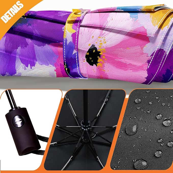 Small Compact Travel Automatic Folding Umbrella for Women, Portable Lightweight, Rain, Wind, UV Sun Shade