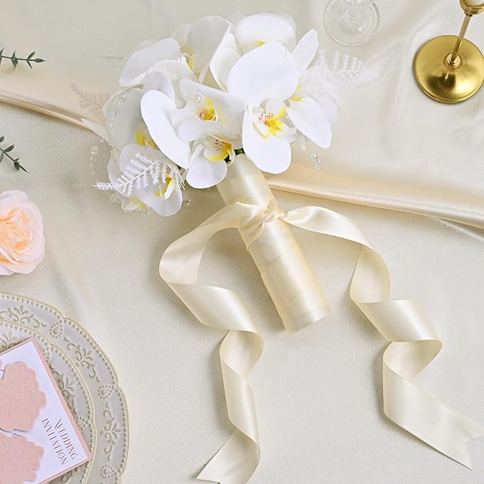 Double Face Cream Satin Ribbon 1-1/2 inch X 50 Yards Polyester Cream Ribbon for Gift Wrapping Very Suitable for Weddings Party Hair Bow Invitation Decorations and More