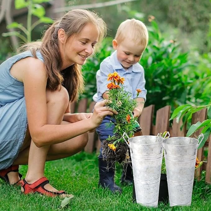 Set of 12 Small 10inch Flower Buckets for Flower Bar,Small Rustic Vase,Galvanized Bucket,Farmhouse Vase,Farmhouse Vases for Flowers (Silver,10'' Height,12pcs)