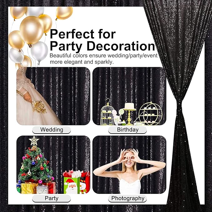 Black Sequin Curtains 10FTx10FT 1 Panel Black Sequin Backdrop for Parties Glitter Backdrop Photo Background for Wedding Baby Shower