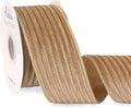 Ribbli Glossy Khaki Velvet Wired Ribbon 2.5 Inch Striped Velvet Christmas Ribbon for Gift Wrapping Christmas Tree Decoration Crafts Wreaths Supplies-Continuous 10 Yards