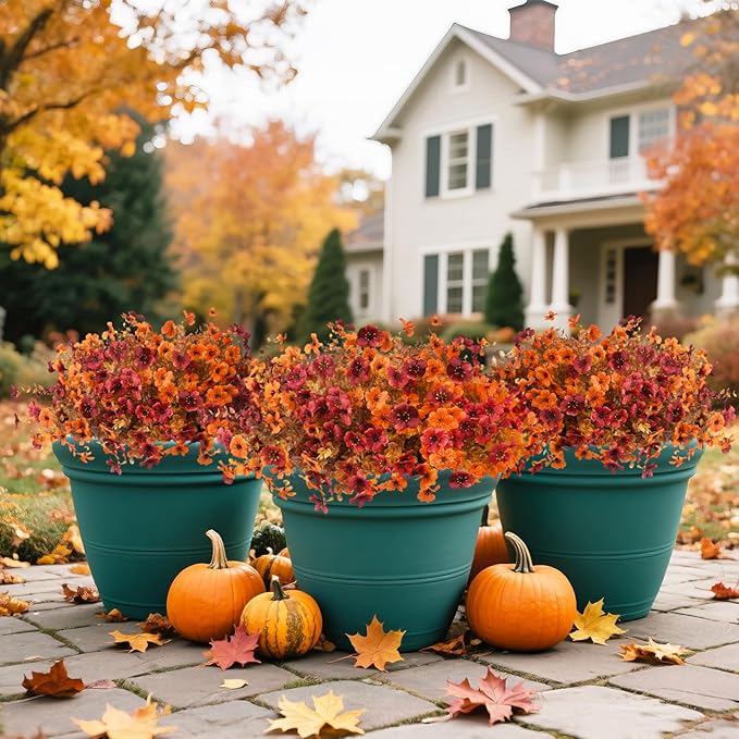 INQCMY Artificial Fake Fall Plants Flowers for Outdoor Outside Decoration,12 Bundles Faux Silk Daisy Flowers UV Resistant Look Real No Fade for Front Door Porch Patio Yard Balcony Autumn Decor