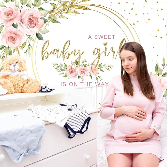 Mocsicka Floral Sweet Baby Girl Backdrop It's a Girl Baby Shower Background Watercolor Pink Floral Baby Shower Party Cake Table Decoration Photo Booth Props (8x6ft)