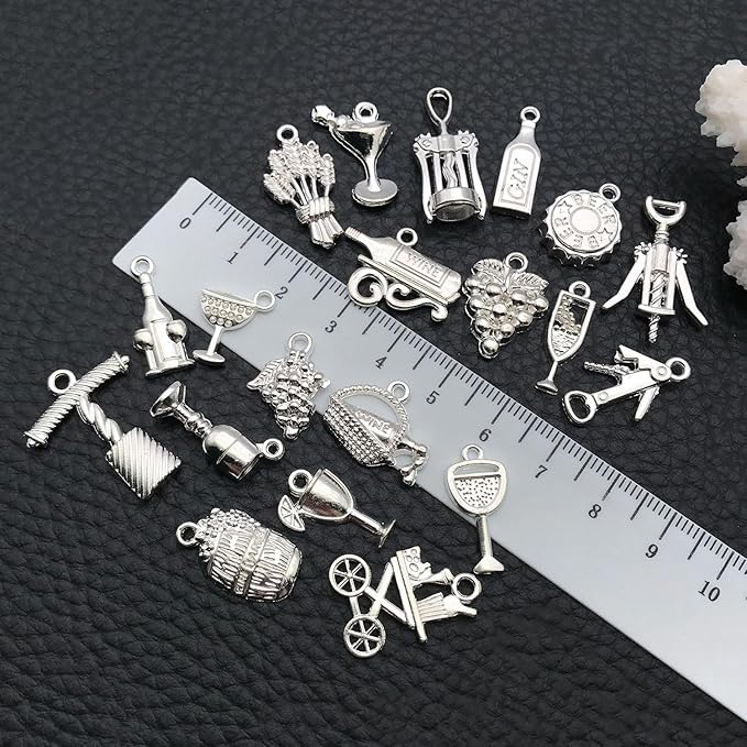 WOCRAFT 60pcs Bright Silver Wine Bracelet Charms for Jewelry Making Sets DIY Necklace Bracelet Keychain Crafting Charms Kit Craft Supplies (SN873)