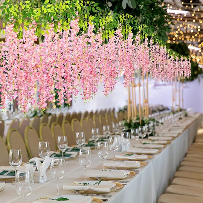 Wisteria Hanging Flowers,Fake Hanging Flowers,Wisteria artificiales Garland for Home Wedding Arch Floral Party Garden Ceremony Outdoor Decor,3.6 feet Long(12,Pink)