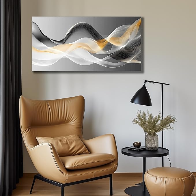 JuhaiArt Gold Wall Art Black Wall Decor Abstract Wall Decorations for Bedroom Office White Picture Artwork Modern Poster 20"x 40"