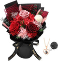 Preserved Flowers for Delivery, Red Flower Bouquets with Necklace, Forever Real Roses Anniversary Birthday Gifts for Women Mom Wife Girlfriend, Fresh Flowers for Valentines Day Christmas