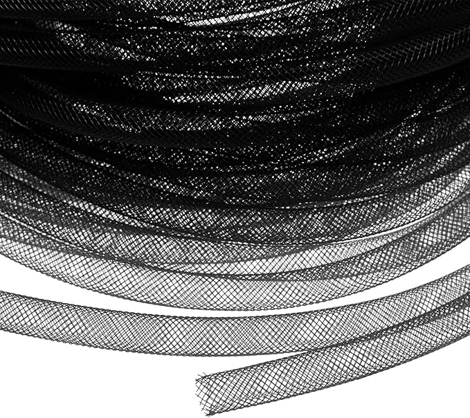 Mesh Tube Ribbon 25 Yards, 8mm Elastic Fabric Ribbons Mesh Tubing for Crafts/Gift Wrapping/Flower Bouquets/Wedding/Birthday/Holiday/Wreaths Christmas/Decoration[Black]