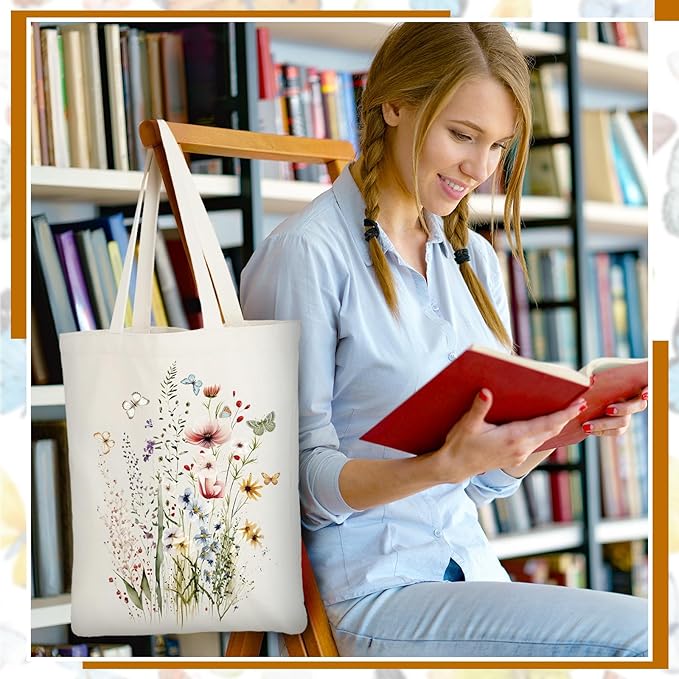 Sweetude 8 Pcs Christmas Book Lovers Club Gifts Bulk Canvas Tote Bags Bookish Librarian Reader Gift for Women Teacher Present(Butterfly)