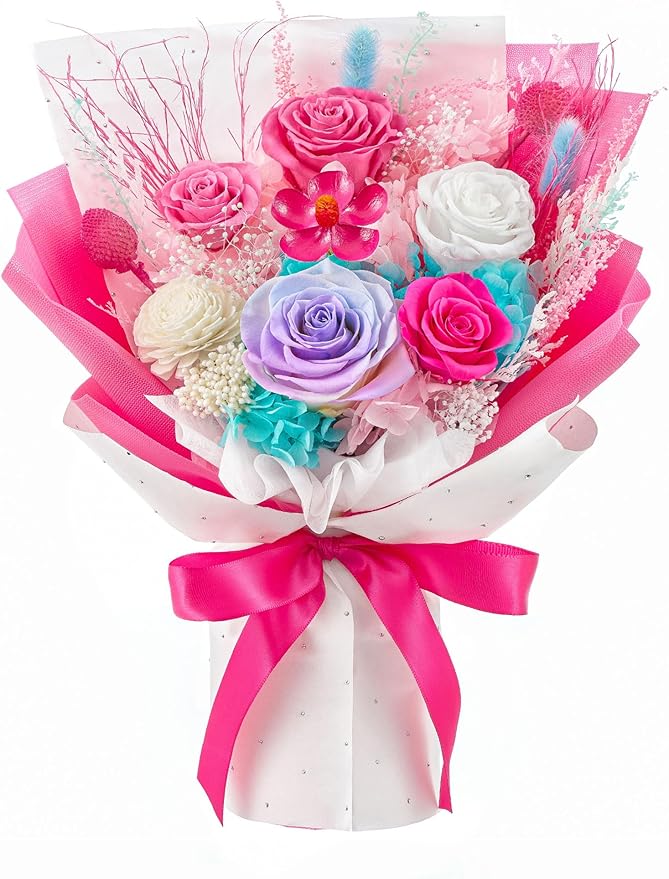 Eterfield Flowers for Delivery Prime, Forever Flowers Bouquet, Preserved Hotpink Roses Birthday Gifts for Her Women Wife Mom Grandma Graduation Valentine's Day Mother's Day