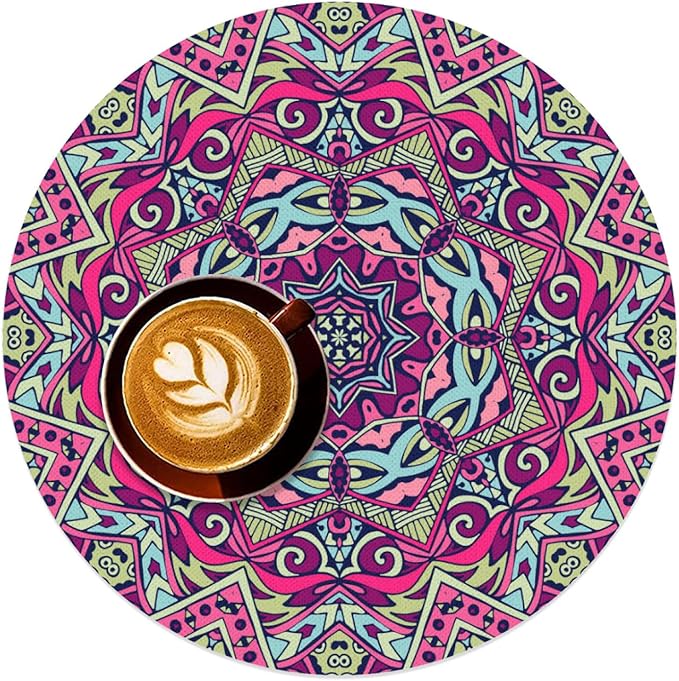 Mandala Round Placemat Set of 4 Elegant Linen Table Mats for Dining, Heat Resistant, Stain Resistant Perfect for Dinner Parties, Restaurants, and Everyday Use