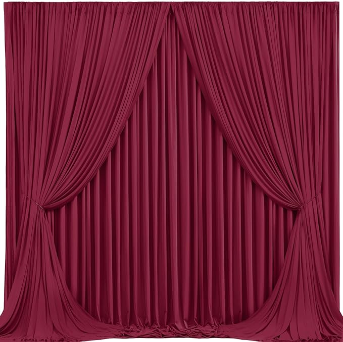 Burgundy Backdrop Curtains 4 Panels - Wrinkle-Free Polyester Photography Drapes for Baby Shower & Birthday Party - 16 X10FT