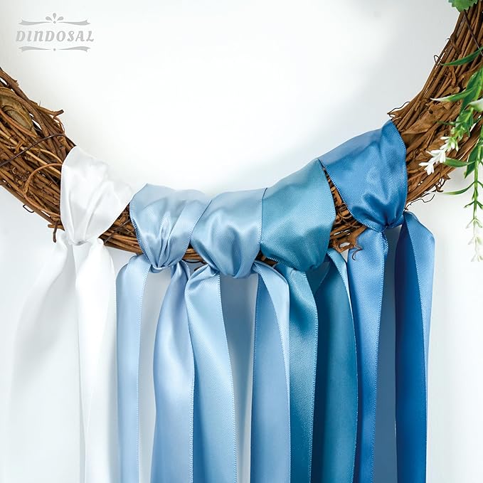 Dusty Blue Satin Ribbon - 1 1/2 Inch, 5 Rolls Assortment for Wedding, Flower Bouquet, Gift Wrapping, Hair Bow Crafts - 25 Yards