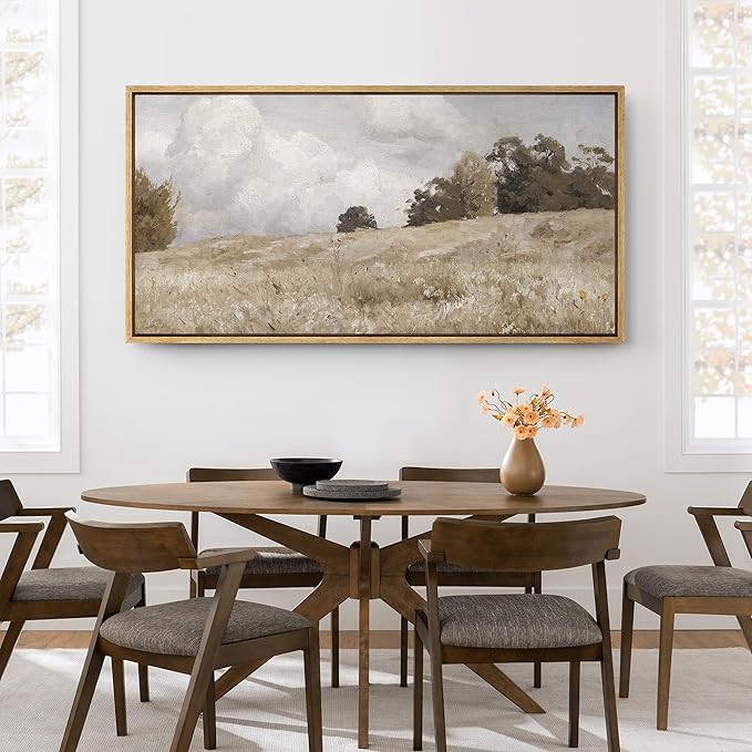 SIGNFORD Extra Large Framed Canvas Print Wall Art Rustic Countryside Landscape Illustrations Modern Art Relax/Calm Warm for Living Room, Bedroom, Office - 60"x30"