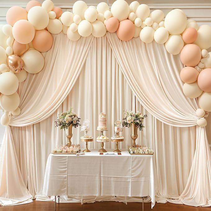 Deep Champagne Backdrop Curtain 2 Panels-Wrinkle-Free Curtains Polyester Photography Drapes for Baby Shower Birthday Party Photo Background Backdrop Stand- 8 X10FT (Champagne)