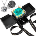 Preserved Blue Real Rose with Heart I Love You Necklace -Eternal Flowers Rose Birthday Gifts for Her Mom Wife Girlfriend Grandma on Valentines Mothers Day Christmas Anniversary Romantic-Negro Blue