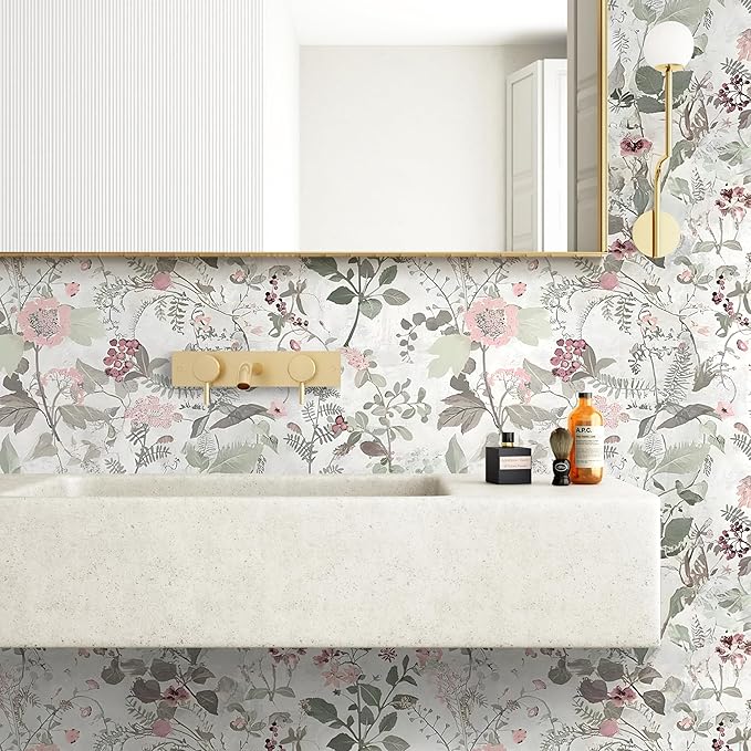 Erfoni 17.7"x118" Floral Peel and Stick Wallpaper Boho Floral and Leaf Contact Paper for Cabinets Decorative Wallpaper Flower Modern DIY Self Adhesive Removable Wall Paper Covering Bedroom Wall Vinyl