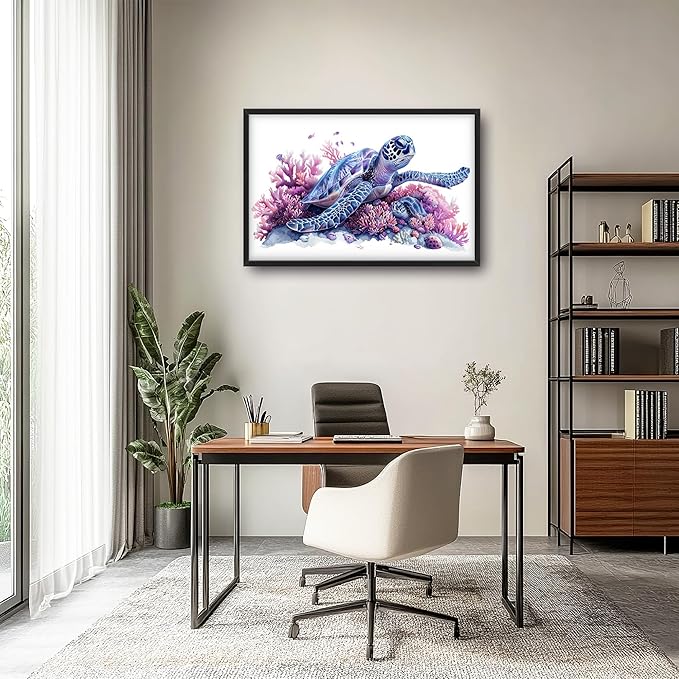 Framed Large Pictures Wall Art for Living Room, Sea Turtle Coral Oversized Wall Decor Ocean Animal Canvas Print Painting Modern Extra Large Framed Artwork for Bedroom Office 36"x24"
