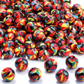100 PCS 10mm Resin Beads Bulk for Bracelet Making Kit, Red Yellow Black Irregular Pattern Round Loose Beads for Jewelry Earring Necklace Rings Art Craft DIY Projects