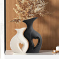 Black and White Vase Heart Shape Ceramic Vase Set of 2,Modern Boho Hollow Flower Vases,Nordic Aesthetic Decor,Decorative Vases for Room,Home Book Shelf,Fireplace,Table Decor
