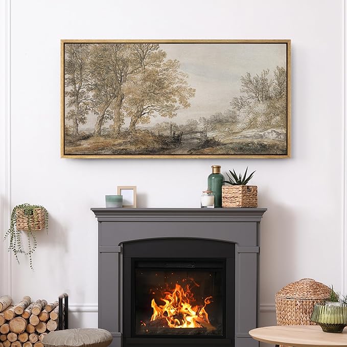 SIGNFORD Extra Large Framed Canvas Print Wall Art Classical Forest Sketch Vintage Style Tree Illustrations Modern Art Relax/Calm Warm for Living Room, Bedroom, Office - 60"x30"