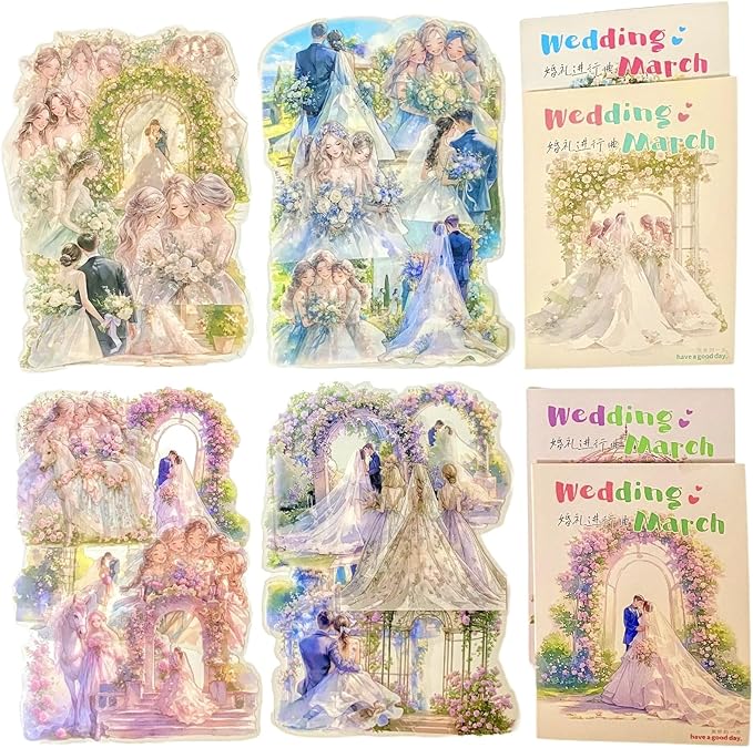 TIAMECH Wedding March PET Stickers - 60 Pcs Bride Dress Groom Love Design, Waterproof Sticker for Journaling & Scrapbooking, Junk Journal Supplies, Ephemera & DIY Crafts