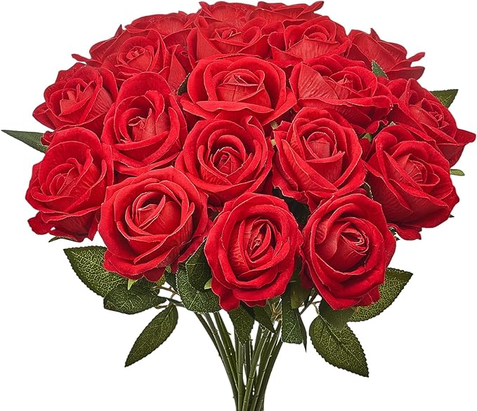 VEVOR Artificial Flowers, 500 pcs Real Looking Red Foam Fake Roses Bulk, Faux Red Bridal Shower with Stems for DIY Wedding Bouquets, Home Centerpieces Arrangements, Party Tables Decorations