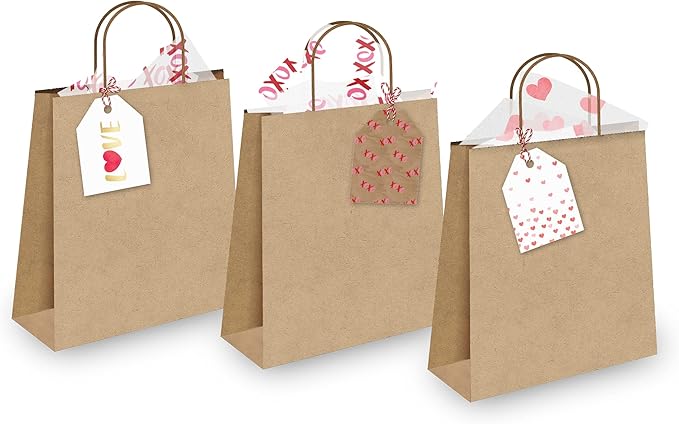 Pro Supply Global 24 Count of 2.5 Inch x 3 Inch Pre Strung Valentine's Day Fading Hearts Gift Tag Assorted Printed Designs on Large Cardstock Gift Hang Tags - Ideal to Use on Bags