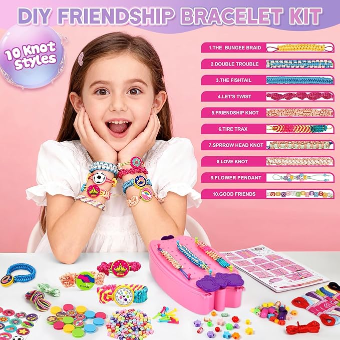 OCHIDO 2 in 1 Friendship Bracelet Kit, Bracelet Making Kit for Girls, Arts and Crafts for Kids Ages 8-12, DIY String Bracelet Maker, Birthday Christmas Gift for Girl 6 7 9 10 11 12+ Year Old