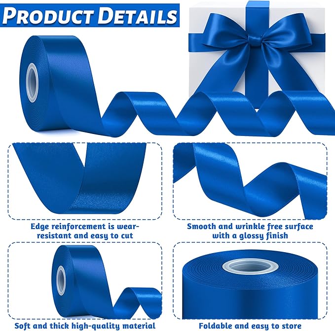 Fullive Ribbon for Gift Wrapping, 1 1/2 Inch 30 Yards Royal Blue Ribbon, Polyester Solid Ribbons for Flower Bouquet for Graduate Wedding Decorations DIY Bows Wrapping Bouquet Floral Arrangements