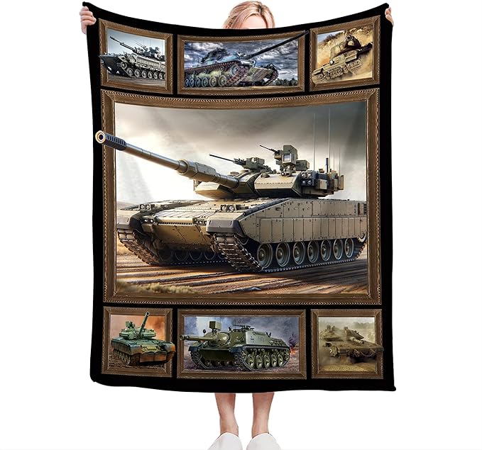 Tank Throw Blanket - Military Gifts for Fans, Soft Warm Cozy Fleece for Boys, Men, Girls, Women, Kids, Adults - Sofa, Couch, Bed Cover 50"x40"