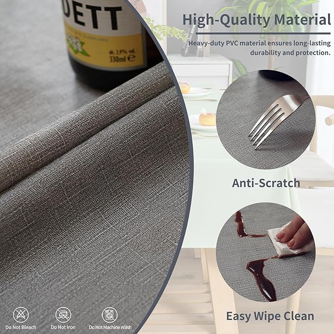 Square Table Cloth,100% Waterproof Tablecloth Oil Proof Spill Proof Vinyl Table Cloth, Wipe Clean Plastic Table Cover for Dining, Camping, Indoor and Outdoor 54" x 54",Grey