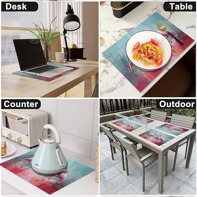 Pink Flamingo Placemats Set of 6 Washable Table Mats Modern Tropical Heat-Resistant Cotton Linen Place Mats for Dining Table Kitchen Indoor Outdoor Party Holiday Decor