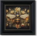 Vintage 3D Textured Bee and Flower Framed Wall Art 16x16 Inch, Square Insect and Floral Sandstone Panel Artwork Botanical Print, Retro Rustic Living Room Bedroom Farmhouse Home Decor