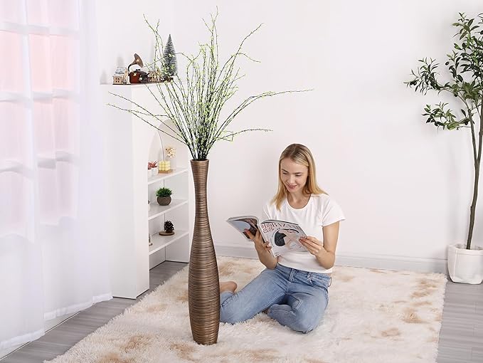 Leewadee Decorative Tall Floor Vase for Living Room Decor, 34 inches, Gold, Resin