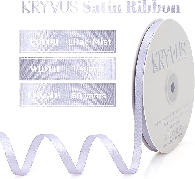 Lilac Mist Satin Ribbon, Double Faced 1/4 Inch X 50 Yards Lilac Mist Ribbon, Premium Satin Ribbon for Gift Wrapping, Crafts, Hair Bow Making, Sewing, Flower Bouquet, Wedding Party Decor